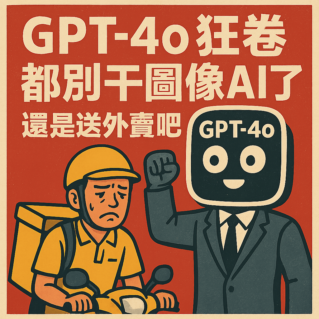 为我生成讽刺海报:GPT 4o 狂卷,都别干图像AI了 还是送外卖吧