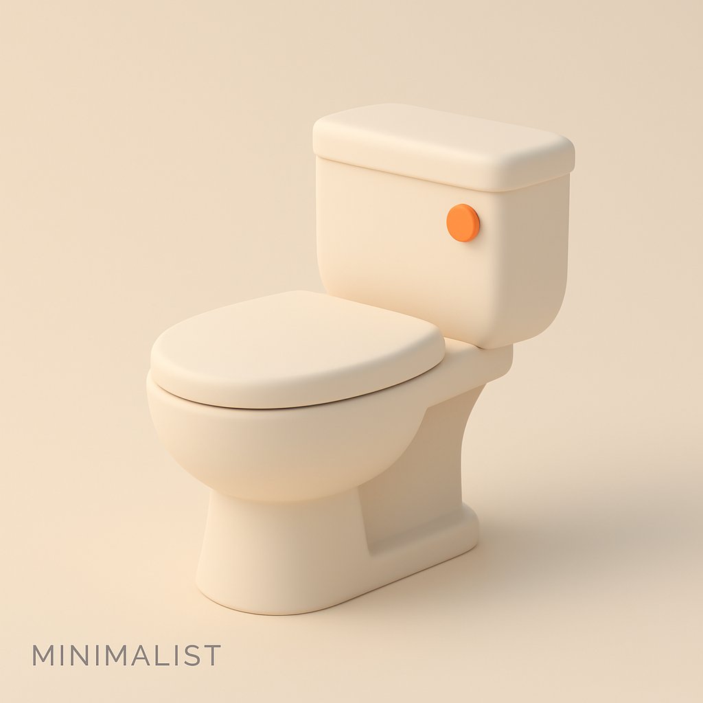 画一个马桶:
## 艺术风格简介:极简主义3D插画(Minimalist 3D Illustration)
### 🎨 视觉元素(Visual Elements)
#### 🟢 造型语言(Shape Language)
- 圆润的边缘、平滑柔和的外形,采用简化几何造型。
#### 🎨 色彩(Colors)
- **主色调:** 柔和米色、浅灰色、暖橙色。
- **强调色:** 暖橙色用于焦点元素。
- **明暗处理:** 柔和渐变,平滑过渡,避免强烈的阴影和高光。
#### 💡 光照(Lighting)
- **类型:** 柔和、漫反射光照。
- **光源方向:** 上方稍偏右。
- **阴影风格:** 微妙且漫射,无锐利或高对比度的阴影。
#### 🧱 材质(Materials)
- **表面纹理:** 哑光、平滑的表面,带有微妙的明暗变化。
- **反射性:** 低或无,避免明显的光泽。
#### 🖼️ 构图(Composition)
- **对象呈现:** 单一、居中的物体,周围留出大量负空间。
- **视角:** 轻微倾斜视角,呈现适度的三维感,但无明显的景深效果。
- **背景:** 纯色、低饱和度,与主体协调且不干扰视线。
#### ✒️ 字体排版(Typography)
- **字体风格:** 极简、无衬线字体。
- **文字位置:** 左下角,尺寸小巧且不突出。
- **字体颜色:** 灰色,与背景形成低对比度。
#### 🖥️ 渲染风格(Rendering Style)
- **技术手法:** 3D渲染,采用简化的低多边形风格。
- **细节程度:** 中等细节,以形状和色彩为主,避免复杂纹理和细节。
### 🎯 风格目标(Purpose)
> 创建干净、美观的视觉效果,强调简洁、亲和和现代感。