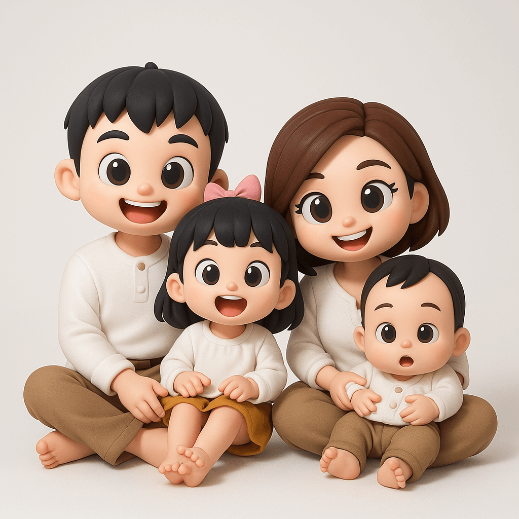 将场景中的角色转化为3D Q版风格,同时保持原本的场景布置和服装造型不变。